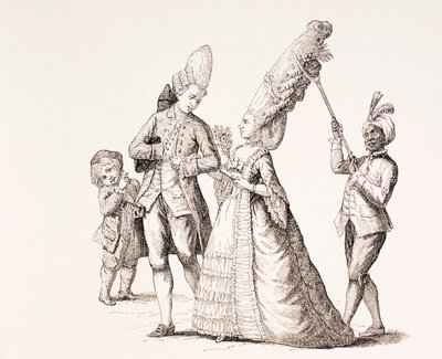 Szatíra a női extrém frizurákról a 18. századi Párizsban, 1875 alkotó: French School