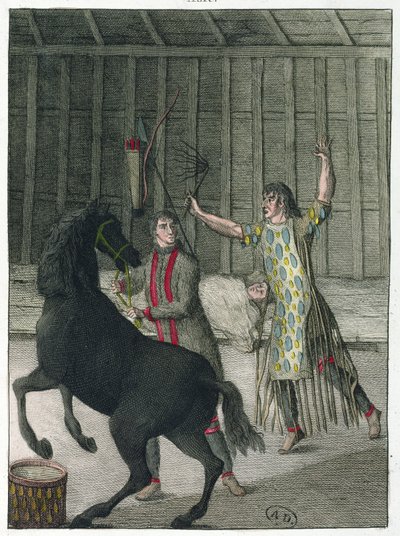 Egy sámán, aki elűzi egy beteg ember gonosz szellemeit, Szibéria, 1811 körül alkotó: French School