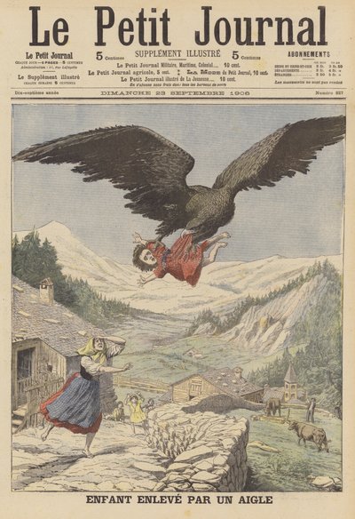 Egy gyereket, akit egy sas vitt el az olasz Alpokban (színes litho) alkotó: French School