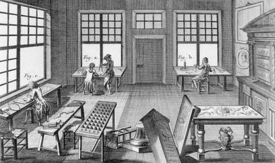 Bútorbetét-műhely Denis Diderot (1713-84) Encyclopedie des Sciences et Metiers-ből, 1770 körül. alkotó: French School