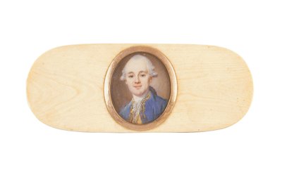 Egy úriember, állítólag Sir Robert Ainslie, Bt., egy doboz fedelébe helyezve (akvarell elefántcsonton) alkotó: French School