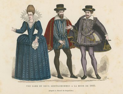 Egy hölgy és két úriember az 1605-ös divat szerint alkotó: French School