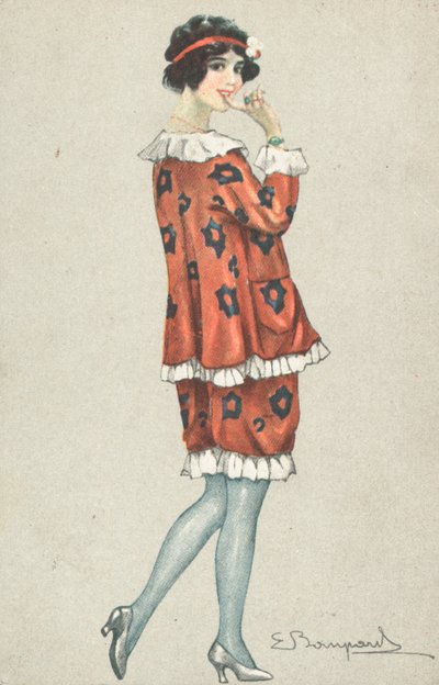 Egy nő pózol ujját a szájához szorítva (színes litográfia) alkotó: French School