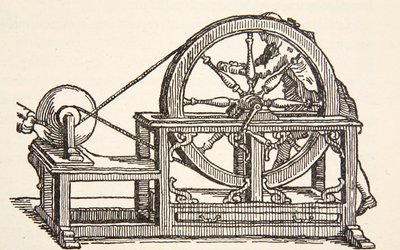 Abbe Nollets elektromos gép, 1746, Boris Mestchersky (†1957) másolata, illusztrációja a Histoire de la Nation Francaise, Sciences, I. és II. kötetből, Gabriel Hanotaux (1853-1944), 1924 alkotó: French School