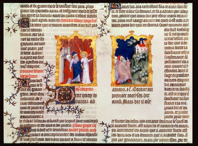 Ábrahám és Sára elhagyja a káldeusok Urát Kánaánba, Jean de Sy Bibliájából, 1355 körül alkotó: French School