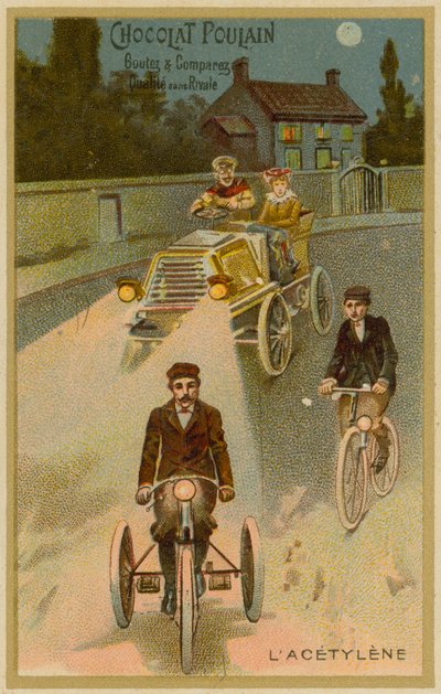 Acetilén fényszórók egy autón és egy motorkerékpáron alkotó: French School