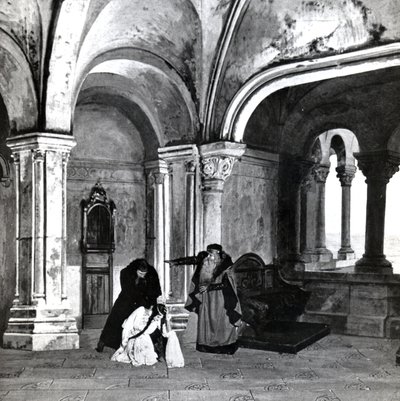 IV. felvonás, Debussy Pelleas et Melisande 2. jelenete, a párizsi Opera-Comique opera 1902. áprilisi első előadásának fényképéről, illusztráció a Theater magazinban, 1902. június (l) alkotó: French School