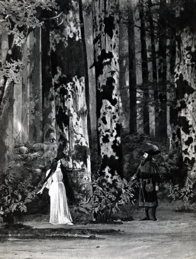 I. felvonás, Debussy Pelleas et Melisande 1. jelenete, a párizsi Opera-Comique opera 1902. áprilisi első előadásának fényképéről, illusztráció a Theater magazinban, 1902. június (li alkotó: French School