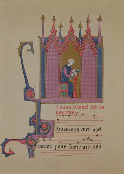 Adam de la Halle (124050-12881306), fakszimile egy 15. századi kéziratról, XIX. alkotó: French School