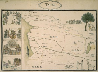 Add.Or.4039, f.37 Tatta térképe az „A Mogul Birodalom tartományait illusztráló albumból”, Jean-Baptiste Gentile ezredes által összeállított alkotó: French School