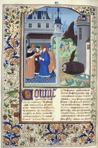 Hozzáadás. 11696, f.136v Boccaccio, aki kínzást figyel meg, Giovanni Boccaccio „Le Livre des Cases des Nobles et Illustres Hommes” című művéből, 1470 körül (tinta, szín és arany pergamen) alkotó: French School