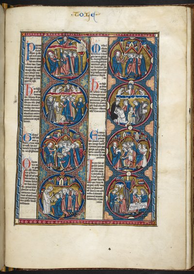 Add hozzá az MS Harley 1527, f.105r miniatúrákat a Biblia moralisée-ből (vellum) alkotó: French School
