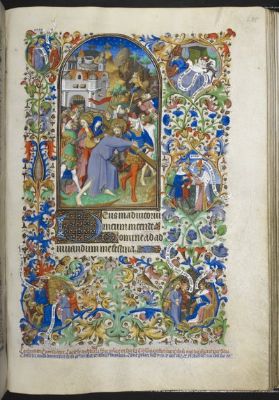 Add hozzá Ms 18850 f.235r, Hours of the Passion [Sext], Krisztus hordozza a keresztet, Book of Hours (The Bedford Hours) c.1410-30 (tinta, szín és arany pergamen) alkotó: French School
