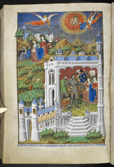 Add hozzá Ms 18850 f.288v, Legend of the Fleurs de Lys, Book of Hours (The Bedford Hours) c.1410-30 (tinta, szín és arany pergamen) alkotó: French School