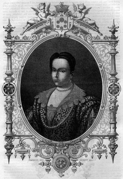 Burgundi Adelaide (931-999), Lothaire özvegye (Párizs grófja és Franciaország hercege) és I. Nagy Othon második felesége. Metszet a „Histoire des Papes-Rois-Queen and Empereurs a travers les centuries” című könyvébe, Maurice Lachatre alkotó: French School