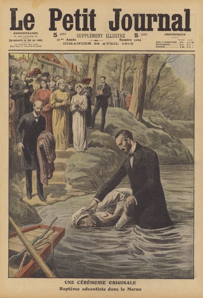 Adventista keresztség a Marne folyóban (színes litó) alkotó: French School