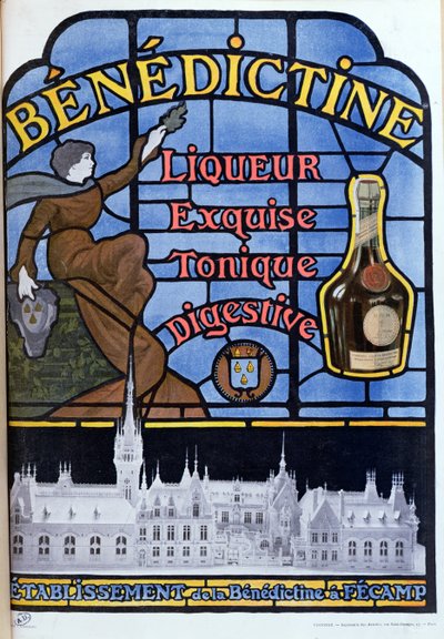Bencés likőr reklámja, huszadik század eleje alkotó: French School