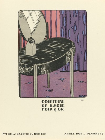 A "Coiffeuse de Laque Noir  Or" reklámja, 1921-es kiadás (stencilnyomat) alkotó: French School