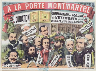 Ruhakiárusítás hirdetése a párizsi La Porte Montmartre áruházban, 1880 körül alkotó: French School