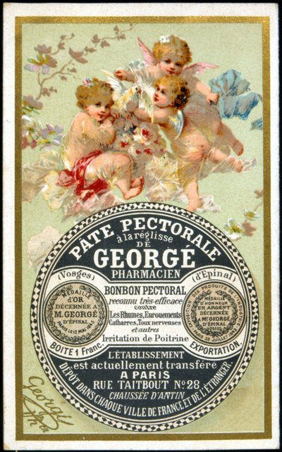 Reklámkártya a Georgé Pharmacien édesgyökér pasztájához. SD. 19. század. alkotó: French School