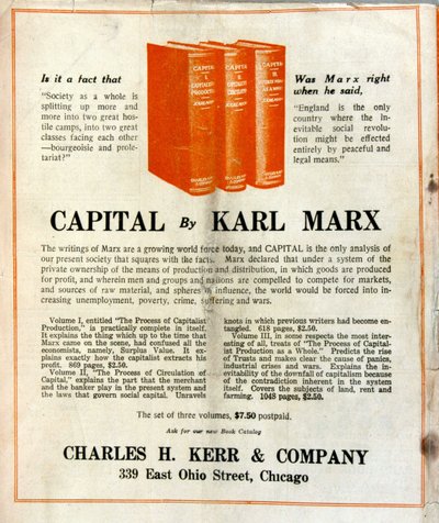 Karl Marx „Le Capital” című könyvének eladási hirdetése egy amerikai magazinban alkotó: French School