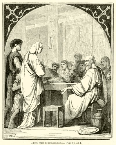 Agapes, az első keresztények étkezése (metszet) alkotó: French School