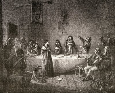 Aimee Cecile Renault a Forradalmi Bizottság előtt, Louis Blanc (1811-82) „Histoire de la Revolution Francaise” című művéből alkotó: French School
