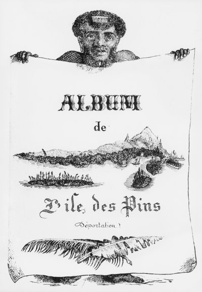 Album of the Isle of Pines, Új-Kaledónia, deportálás, borító illusztráció, 1877 (bw litho) alkotó: French School
