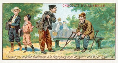 Az alkoholizmus elkerülhetetlenül fizikai degenerációhoz és bénuláshoz (chromolitho) vezet alkotó: French School
