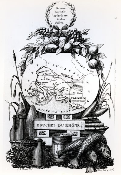 Bouches-du-Rhone megye allegorikus térképe, 1830 körül alkotó: French School
