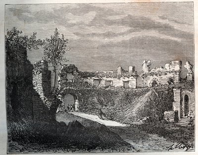 Frejus amfiteátruma – V. A. Malt-Brown „La France illustrée: földrajz, történelem, statisztikai közigazgatás” metszete. 1884 alkotó: French School