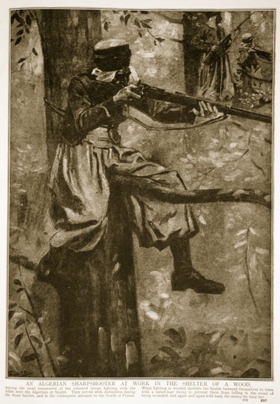 Egy algériai éleslövész dolgozik egy erdő menedékében, 1914-1919 alkotó: French School