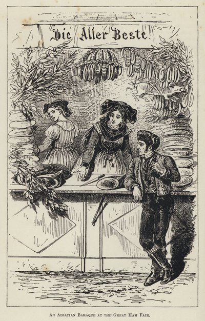Egy elzászi barakk a Nagy Sonkavásáron (metszet) alkotó: French School