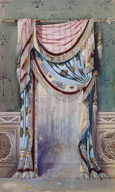 Egy belső tér függönyrajzzal, 1880 körül alkotó: French School