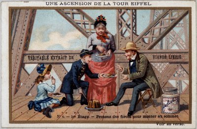 Feljutás az Eiffel-toronyra: az ember az 1. emeleten veszi fel az erőket - chromo. Liébig, deb. 20. század alkotó: French School