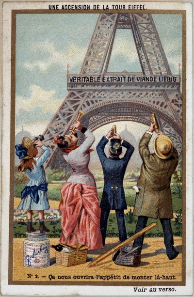 Az Eiffel-torony felmenete: a torony magasságát hosszú nézetben láthatja - chromo. Liebig, deb. 20. század alkotó: French School
