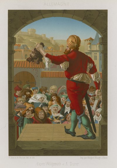 A hóhér feltartja a kivégzett fejét alkotó: French School