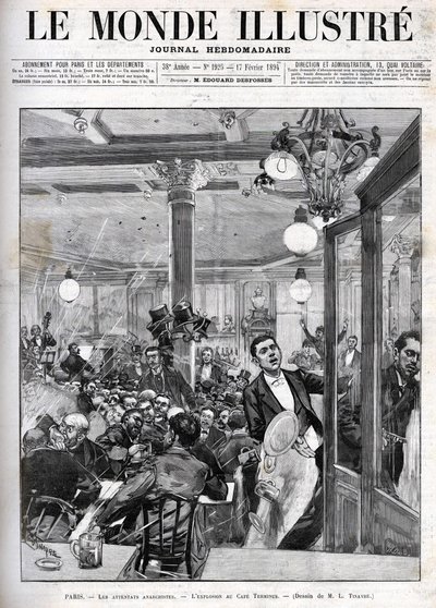Anarchista támadások Párizsban 1894 februárjában. Robbanás a Terminus kávézóban. „Az illusztrált világ” február 17-én alkotó: French School