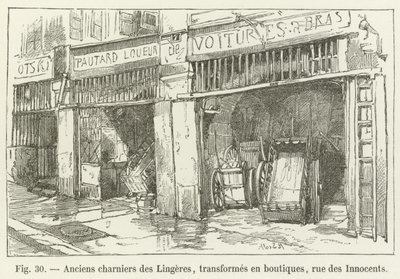 Egykori Lingeres tömegsír, üzletekké alakítva, a rue des Innocents alkotó: French School