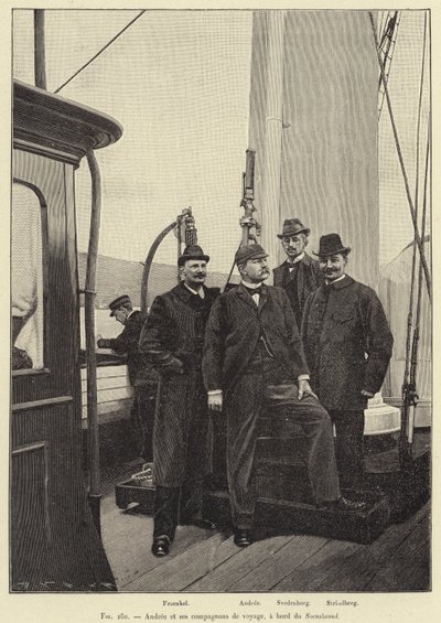 Andree és útitársai a Svensksund fedélzetén (metszet) alkotó: French School