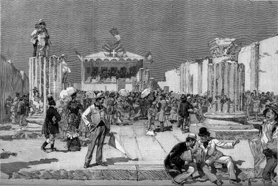 Pompei pusztulásának évfordulója: Ruggiero úr, az ásatások igazgatója előadása, szeptember 23. alkotó: French School