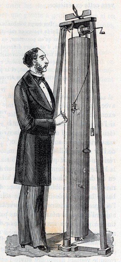 Arthur Jules Morin (1795-1880) készülékei, készülékek a testek lezuhanásának tanulmányozásához - Metszet a „” tudományokba, amelyeket mindenki kegyeibe vittek - Népszerű fizika és kémia”, Alexis Clerc - 19. század vége - Magángyűjtemény alkotó: French School