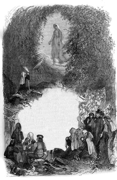 Szűz Mária megjelenése Bernadette Soubirousnak (1844-1879) a Lourdes-i barlangban, Hautes Pyrenees (65) alkotó: French School