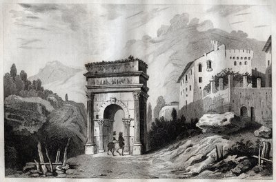 Augustus boltíve (Susa) - Augustus íve (Susa) - Arco di Augusto (Susa) - Metszet a „” Olaszországból Festői” – Olaszország történelmi és leíró festménye”, M. de Norvins, Ch. Nodier 1834-1836. alkotó: French School