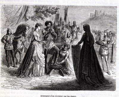 Lovagok felfegyverzése hölgyek által a 11. században - Martin "Histoire de France" című művében. alkotó: French School
