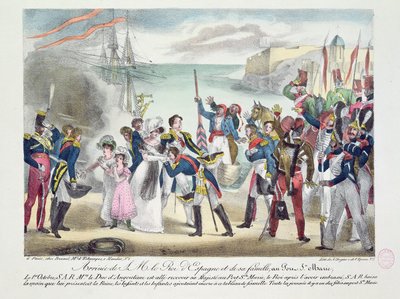 VII. Ferdinánd őfelsége és családja érkezése a Porte Sainte Marie-ba, 1823. október 1. alkotó: French School