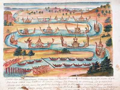 A francia nagykövetek megérkezése Sziámba, a sziámi jezsuiták beszámolójából, 1688 (wc papíron) alkotó: French School