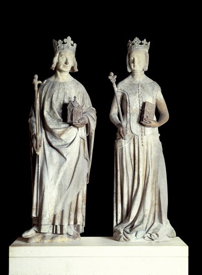 Art France: V. Károly francia király, Bölcs Károly (1338-1380) és Jeanne de Bourbon francia királynő (1337-1378) szobrai. Mészkő szobor a 14. századból. Valószínűleg a Louvre keleti bejáratának homlokzatáról (dekor alkotó: French School