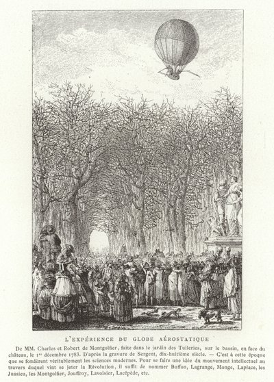 A Montgolfier Brothers Aerostatic Globe felemelkedése, Párizs, 1783. december 1. alkotó: French School
