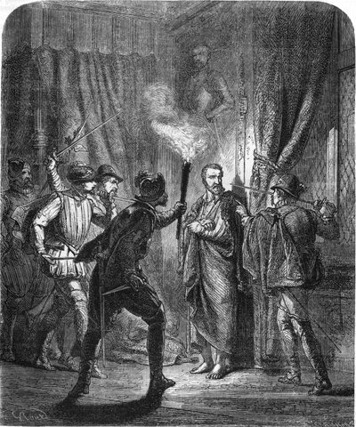 De Coligny admirális meggyilkolása a Saint-Bartelemy-i mészárlás során 1572-ben. In "" Histoire Populaire de la France"", sd. 1885 körül. Metszet. alkotó: French School